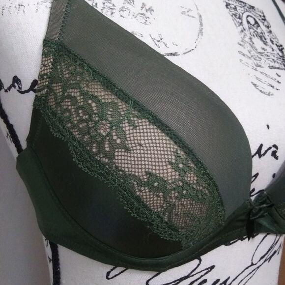 Adore Me Forest Green Nude Push Up Bra Mirianne Size 32C Underwire Padded Lace - Picture 2 of 11